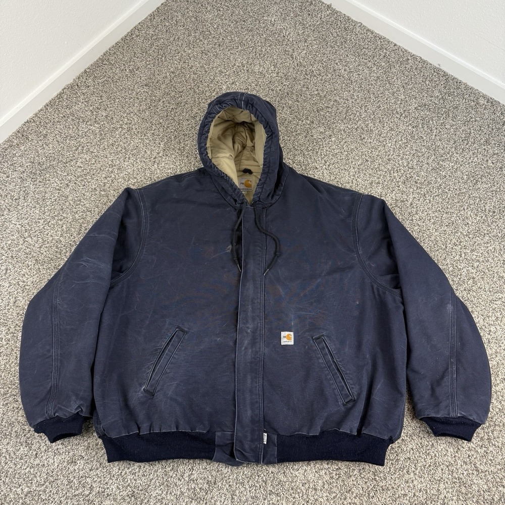 Carhartt FR Hooded Jacket Mens 4XL Navy CAT4 Workwear Heavy Quilt Lined USA